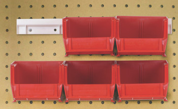 Hang-n-Stack Bin, complete package, includes: (6) 5-3/8"L x 4-1/8"W x 3"H (QUS210) red bin and (2) bin rails, Red, 0, Polypropylene, HNS210RD