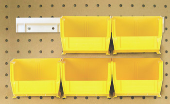 Hang-n-Stack Bin, complete package, includes: (6) 7-3/8"L x 4-1/8"W x 3"H (QUS220) yelow bin and (2) bin rails, Yelow, 0, Polypropylene, HNS220YL
