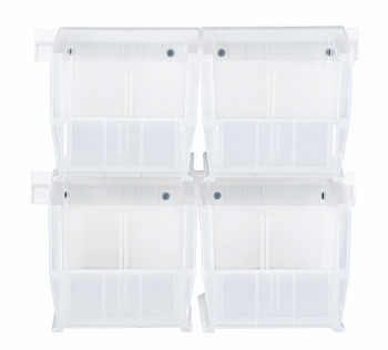 Hang-n-Stack Bin, complete package, includes: (4) 10-7/8"L x 5-1/2"W x 5"H (QUS230) clear bin and (2) bin rails, Clear, 0, Polypropylene, HNS230CL