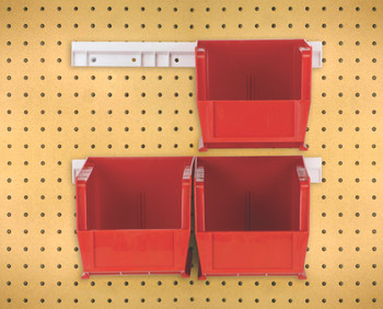 Hang-n-Stack Bin, complete package, includes: (4) 10-7/8"L x 5-1/2"W x 5"H (QUS230) red bin and (2) bin rails, Red, 0, Polypropylene, HNS230RD