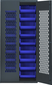 Specialty Bin Cabinets, heavy-duty, mesh door model, Gray, Blue, Carbon Steel, MESH-250BL