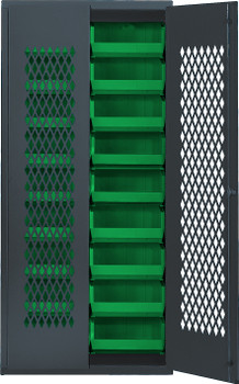 Specialty Bin Cabinets, heavy-duty, mesh door model, Gray, Green, Carbon Steel, MESH-250GN