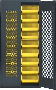 Specialty Bin Cabinets, heavy-duty, mesh door model, Gray, Yellow, Carbon Steel, MESH-250YL