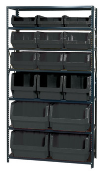 Magnum Bin Steel Shelving, 42"W x 18"D x 75"H, includes: (7) shelves, Gray, Black, Carbon Steel, MSU-16-MIXBK