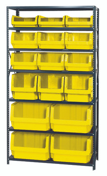 Magnum Bin Steel Shelving, 42"W x 18"D x 75"H, includes: (7) shelves, Gray, Yellow, Carbon Steel, MSU-16-MIXYL