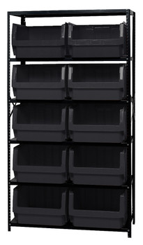 Magnum Bin Steel Shelving, 42"W x 18"D x 75"H, includes: (6) shelves and (10) 19-3/4"L x 18-3/8"W x 11-7/8"H (QMS543) black bins, Gray, Black, Carbon Steel, MSU-543BK