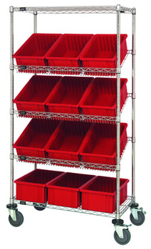 Bin Systems Unit, mobile, 36"W x 18"D x 69"H, Chrome, Red, Carbon Steel, MWRS-5-92060RD