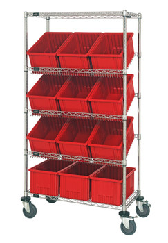 Bin Systems Unit, mobile, 36"W x 18"D x 69"H, Chrome, Red, Carbon Steel, MWRS-5-92080RD