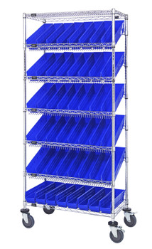 Bin Systems Unit, mobile, 36"L x 18"W x 80"H, Chrome, Blue, Carbon Steel, MWRS-7-103BL