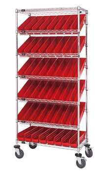 Bin Systems Unit, mobile, 36"L x 18"W x 80"H, Chrome, Red, Carbon Steel, MWRS-7-103RD