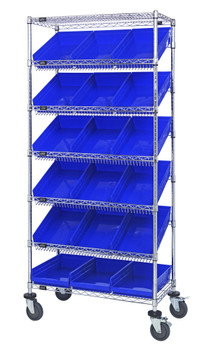 Bin Systems Unit, mobile, 36"L x 18"W x 80"H, Chrome, Blue, Carbon Steel, MWRS-7-110BL