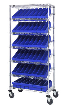 Bin Systems Unit, mobile, 36"L x 18"W x 80"H, Chrome, Blue, Carbon Steel, MWRS-7-604BL