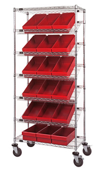 Bin Systems Unit, mobile, 36"L x 18"W x 80"H, Chrome, Red, Carbon Steel, MWRS-7-606RD