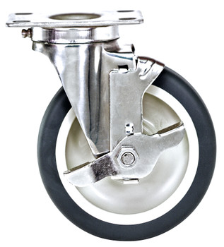 Swivel Polyurethane Stainles Steel Caster, 5" x 1-1/4", with brake, Stainles, 0, Polyurethane, PT-PSB-S