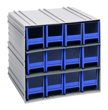 Interlocking Storage Cabinets, 11-3/8"D x 11-3/4"W x 11"H, includes: (12) IDR202, Gray, Blue, Polysteryne, QIC-122BL