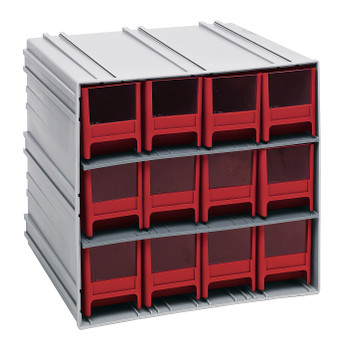 Interlocking Storage Cabinets, 11-3/8"D x 11-3/4"W x 11"H, includes: (12) IDR202, Gray, Red, Polysteryne, QIC-122RD