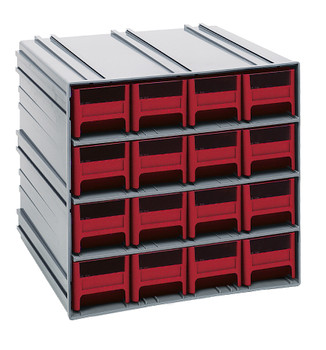 Interlocking Storage Cabinets, 11-3/8"D x 11-3/4"W x 11"H, includes: (16) IDR201, Gray, Red, Polysteryne, QIC-161RD