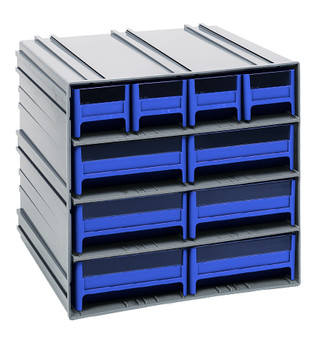 Interlocking Storage Cabinets, 11-3/8"D x 11-3/4"W x 11"H, includes: (4) IDR201 and (6) IDR203, Gray, Blue, Polysteryne, QIC-4163BL