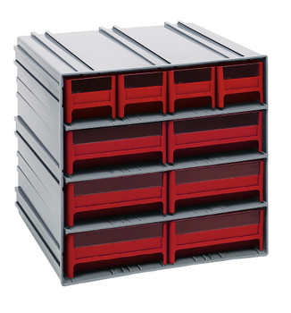 Interlocking Storage Cabinets, 11-3/8"D x 11-3/4"W x 11"H, includes: (4) IDR201 and (6) IDR203, Gray, Red, Polysteryne, QIC-4163RD