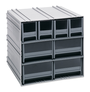 Interlocking Storage Cabinets, 11-3/8"D x 11-3/4"W x 11"H, includes: (4) IDR202 and (4) IDR204, Gray, Gray, Polysteryne, QIC-4244GY