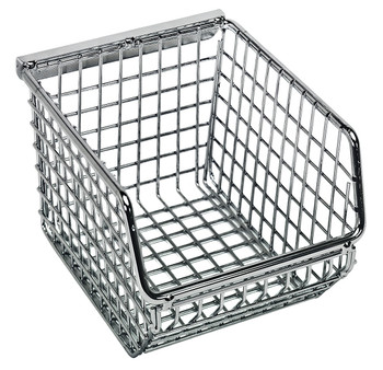 Mesh Stack and Hang Bin, 5-1/4"D x 4-1/4"W x 3"H, rectangular, Chrome, Chrome, Carbon Steel, QMB510C