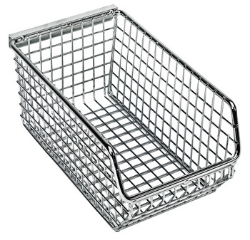 Mesh Stack and Hang Bin, 7-1/4"D x 4-1/4"W x 3"H, rectangular, Chrome, Chrome, Carbon Steel, QMB520CCS