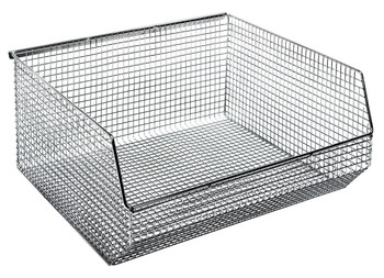 Mesh Stack and Hang Bin, 14-1/2"D x 16-1/4"W x 7"H, rectangular, Chrome, Chrome, Carbon Steel, QMB550C