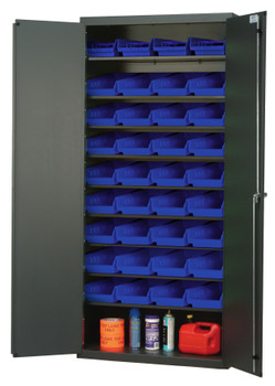 Heavy-Duty 36" Bin Cabinet, 36"W x 18"D x 78"H, 400 lb. capacity per shelf, Gray, Blue, Carbon Steel, QPR-107BL