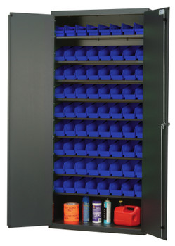Heavy-Duty 36" Bin Cabinet, 36"W x 18"D x 78"H, 400 lb. capacity per shelf, Beige, Blue, Carbon Steel, QPR-BG-101BL