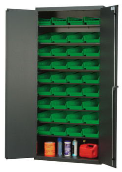 Heavy-Duty 36" Bin Cabinet, 36"W x 18"D x 78"H, 400 lb. capacity per shelf, Beige, Green, Carbon Steel, QPR-BG-107GN