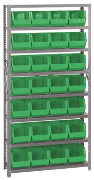 Shelving Unit, 12"D x 36"L x 75"H, heavy duty, Gray, Green, Carbon Steel, QSBU-239GN