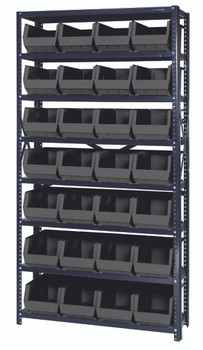Shelving Unit, 12"D x 36"L x 75"H, heavy duty, Gray, Black, Carbon Steel, QSBU-240BK