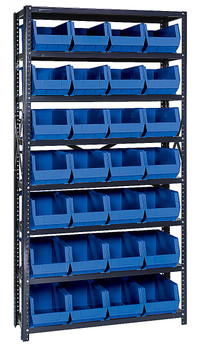 Shelving Unit, 12"D x 36"L x 75"H, heavy duty, Gray, Blue, Carbon Steel, QSBU-240BL
