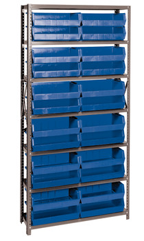 Shelving Unit, 12"D x 36"L x 75"H, heavy duty, Gray, Blue, Carbon Steel, QSBU-245BL