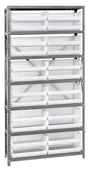 Shelving Unit, 12"D x 36"L x 75"H, heavy duty, Gray, Clear, Carbon Steel, QSBU-245CL