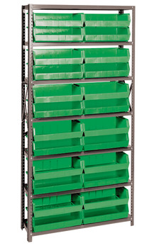 Shelving Unit, 12"D x 36"L x 75"H, heavy duty, Gray, Green, Carbon Steel, QSBU-245GN