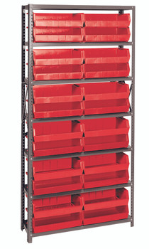 Shelving Unit, 12"D x 36"L x 75"H, heavy duty, Gray, Red, Carbon Steel, QSBU-245RD