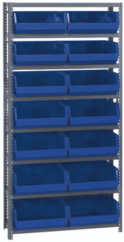Shelving Unit, 12"D x 36"L x 75"H, heavy duty, Gray, Blue, Carbon Steel, QSBU-250BL