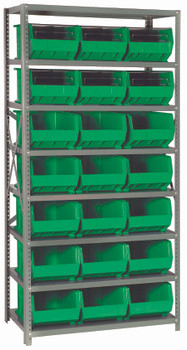 Shelving Unit, 18"D x 36"L x 75"H, heavy duty, Gray, Green, Carbon Steel, QSBU-255GN