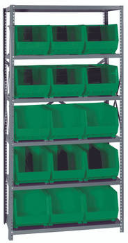Shelving Unit, 18"D x 36"L x 75"H, heavy duty, Gray, Green, Carbon Steel, QSBU-260GN
