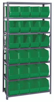 Shelving Unit, 18"D x 36"L x 75"H, heavy duty, Gray, Green, Carbon Steel, QSBU-265GN