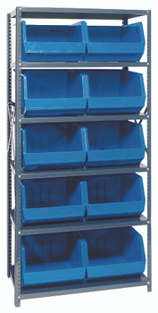 Shelving Unit, 18"D x 36"L x 75"H, heavy duty, Gray, Blue, Carbon Steel, QSBU-270BL