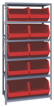 Shelving Unit, 18"D x 36"L x 75"H, heavy duty, Gray, Red, Carbon Steel, QSBU-270RD