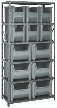 Shelving Unit, 18"D x 36"L x 75"H, heavy duty, Gray, Gray, Carbon Steel, QSBU-600800GY