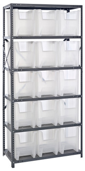 Shelving Unit, 18"D x 36"L x 75"H, heavy duty, Gray, Clear, Carbon Steel, QSBU-600CL