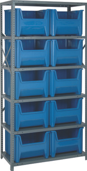Shelving Unit, 18"D x 36"L x 75"H, heavy duty, Gray, Blue, Carbon Steel, QSBU-800BL