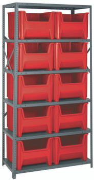 Shelving Unit, 18"D x 36"L x 75"H, heavy duty, Gray, Red, Carbon Steel, QSBU-800RD
