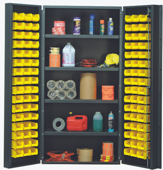 Heavy-Duty 36" Bin Cabinet, 36"W x 24"D x 72"H, 800 lb. capacity per interior shelf, Gray, Yellow, Carbon Steel, QSC-36-32-4ISYL