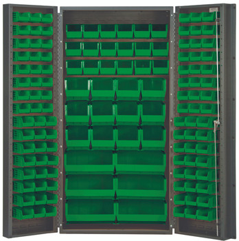Heavy-Duty 36" Bin Cabinet, 36"W x 24"D x 72"H, 14 gauge all welded construction, Gray, Green, Carbon Steel, QSC-36-68GN