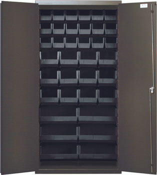 Heavy-Duty 36" Bin Cabinet, 36"W x 18"D x 72"H, 14 gauge all welded construction, Gray, Black, Carbon Steel, QSC-36-FDBK
